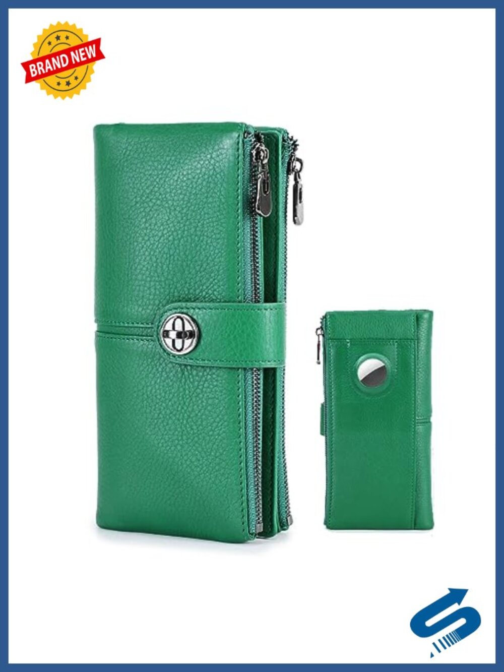 Full Grain Leather Turnlock Wallet RFID 18 Card Slots Double Zipper Clutch